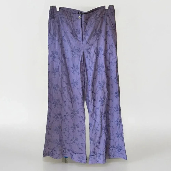 VTG Y2K Salvatore Ferragamo Flare Leg Pants Purple Floral Embroidered Lady Sz 8 - Picture 1 of 13